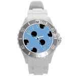 Polka Dots - Black on Iceberg Blue Round Plastic Sport Watch (L)