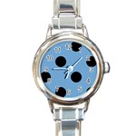 Polka Dots - Black on Iceberg Blue Round Italian Charm Watch