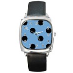 Polka Dots - Black on Iceberg Blue Square Metal Watch