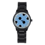 Polka Dots - Black on Iceberg Blue Stainless Steel Round Watch