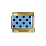 Polka Dots - Black on Iceberg Blue Gold Trim Italian Charm (9mm)