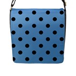Polka Dots - Black on Iceberg Blue Flap Closure Messenger Bag (L)