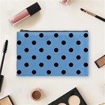 Polka Dots - Black on Iceberg Blue Cosmetic Bag (M)
