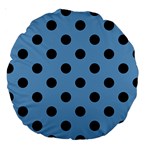 Polka Dots - Black on Iceberg Blue Large 18  Premium Round Cushion