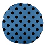 Polka Dots - Black on Iceberg Blue Large 18  Premium Flano Round Cushion