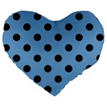 Polka Dots - Black on Iceberg Blue Large 19  Premium Heart Shape Cushion