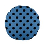 Polka Dots - Black on Iceberg Blue Standard 15  Premium Flano Round Cushion