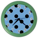 Polka Dots - Black on Iceberg Blue Color Wall Clock