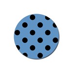 Polka Dots - Black on Iceberg Blue Rubber Round Coaster (4 pack)