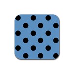 Polka Dots - Black on Iceberg Blue Rubber Coaster (Square)