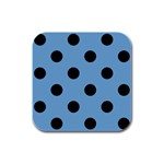 Polka Dots - Black on Iceberg Blue Rubber Square Coaster (4 pack)