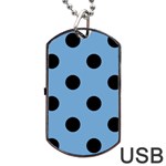 Polka Dots - Black on Iceberg Blue Dog Tag USB Flash (Two Sides)