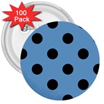 Polka Dots - Black on Iceberg Blue 3  Button (100 pack)