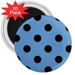 Polka Dots - Black on Iceberg Blue 3  Magnet (10 pack)