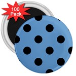 Polka Dots - Black on Iceberg Blue 3  Magnet (100 pack)