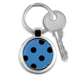 Polka Dots - Black on Steel Blue Key Chain (Round)