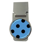 Polka Dots - Black on Steel Blue Money Clip (Round)