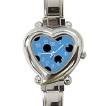 Polka Dots - Black on Steel Blue Heart Italian Charm Watch