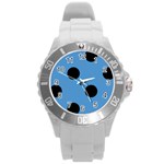 Polka Dots - Black on Steel Blue Round Plastic Sport Watch (L)