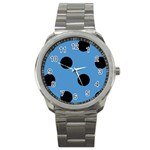 Polka Dots - Black on Steel Blue Sport Metal Watch
