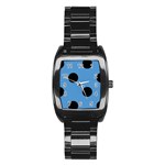 Polka Dots - Black on Steel Blue Stainless Steel Barrel Watch