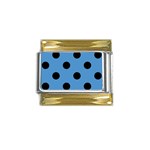 Polka Dots - Black on Steel Blue Gold Trim Italian Charm (9mm)