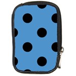 Polka Dots - Black on Steel Blue Compact Camera Leather Case