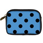 Polka Dots - Black on Steel Blue Digital Camera Leather Case