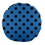 Polka Dots - Black on Steel Blue Large 18  Premium Flano Round Cushion