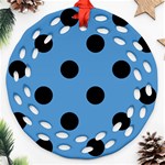 Polka Dots - Black on Steel Blue Ornament (Round Filigree)