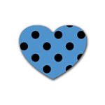 Polka Dots - Black on Steel Blue Rubber Coaster (Heart)