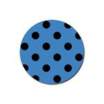 Polka Dots - Black on Steel Blue Rubber Round Coaster (4 pack)
