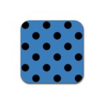 Polka Dots - Black on Steel Blue Rubber Coaster (Square)