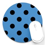 Polka Dots - Black on Steel Blue Round Mousepad