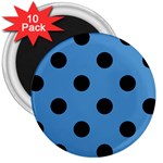 Polka Dots - Black on Steel Blue 3  Magnet (10 pack)