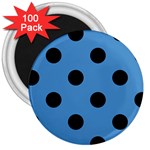 Polka Dots - Black on Steel Blue 3  Magnet (100 pack)