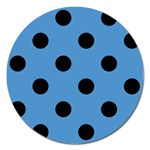 Polka Dots - Black on Steel Blue Magnet 5  (Round)