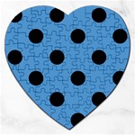 Polka Dots - Black on Steel Blue Jigsaw Puzzle (Heart)