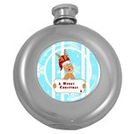 Santa Claus Reindeer Christmas Round Hip Flask (5 oz)