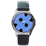 Polka Dots - Black on Cornflower Blue Round Metal Watch