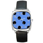Polka Dots - Black on Cornflower Blue Square Metal Watch