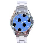 Polka Dots - Black on Cornflower Blue Stainless Steel Analogue Watch