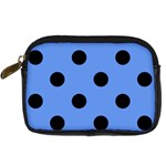 Polka Dots - Black on Cornflower Blue Digital Camera Leather Case