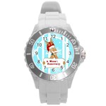 Santa Claus Reindeer Christmas Round Plastic Sport Watch (L)