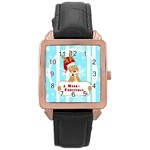 Santa Claus Reindeer Christmas Rose Gold Leather Watch 