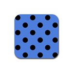 Polka Dots - Black on Cornflower Blue Rubber Coaster (Square)