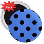 Polka Dots - Black on Cornflower Blue 3  Magnet (10 pack)