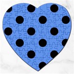 Polka Dots - Black on Cornflower Blue Jigsaw Puzzle (Heart)