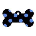 Polka Dots - Cornflower Blue on Black Dog Tag Bone (One Side)