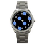 Polka Dots - Cornflower Blue on Black Sport Metal Watch